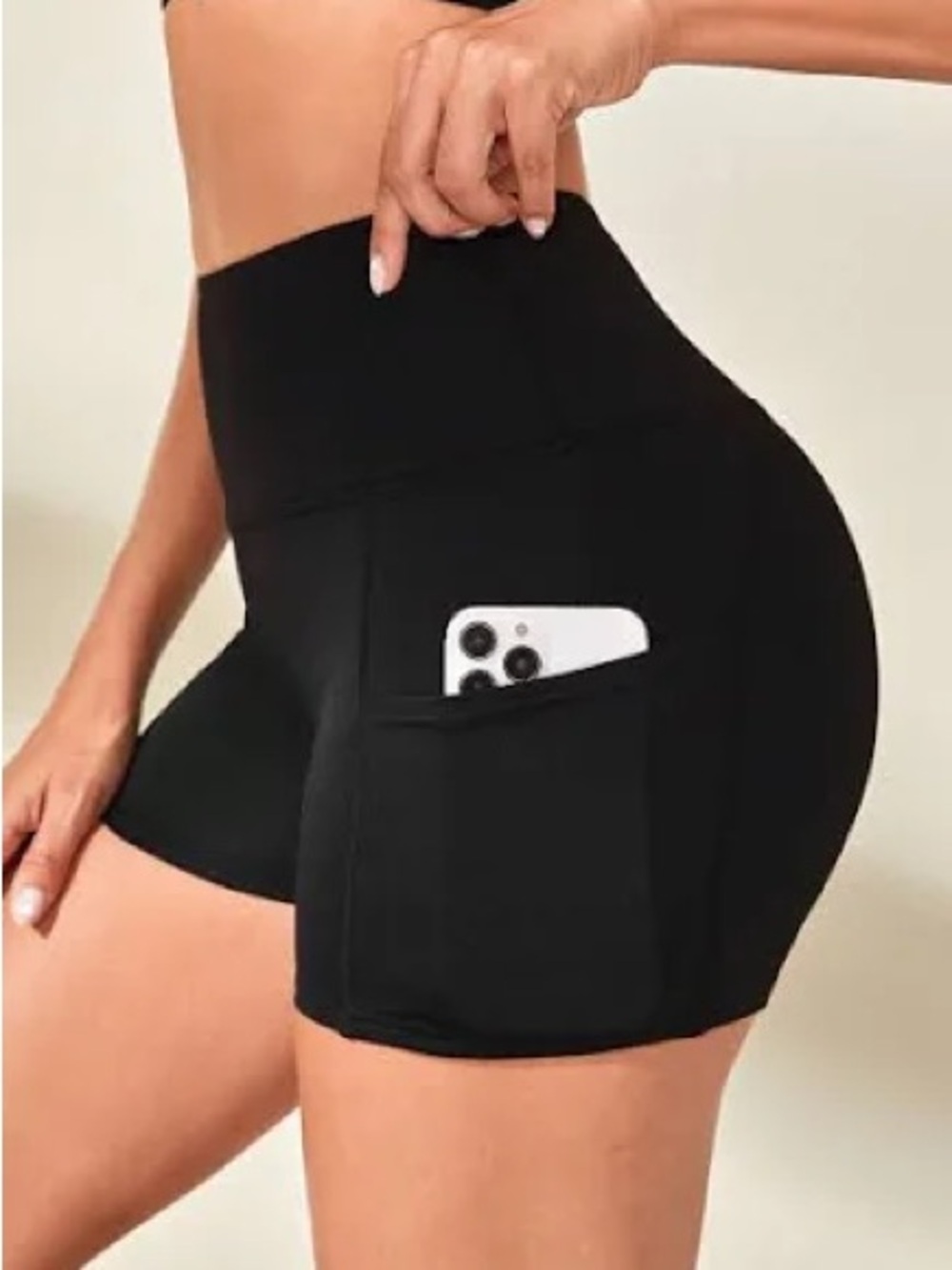 SHEIN Black High-Waist Pocketed Bike Shorts